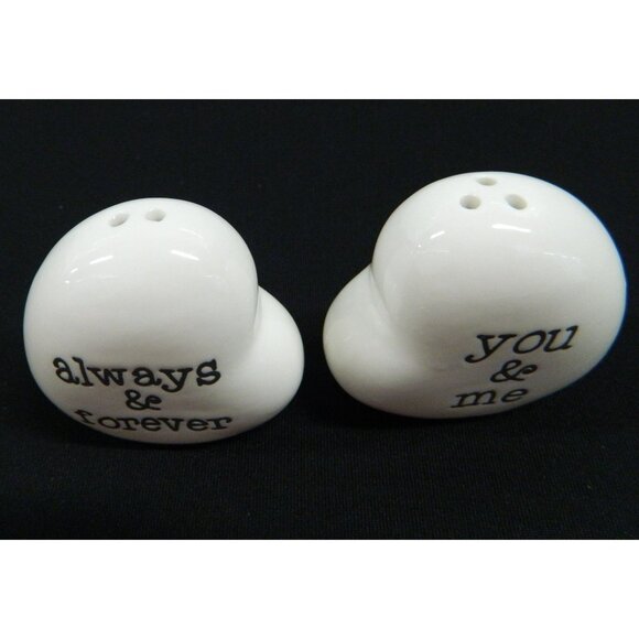 Love Cute Always & Forever Heart Shaped Ceramic Salt & Pepper Shakers Set - Picture 4 of 6
